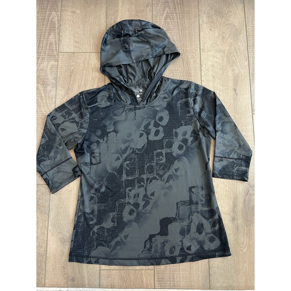 Mountain Hardwear Hoodie Women Large Gray Abstract Print 3/4 Sleeve Activewear